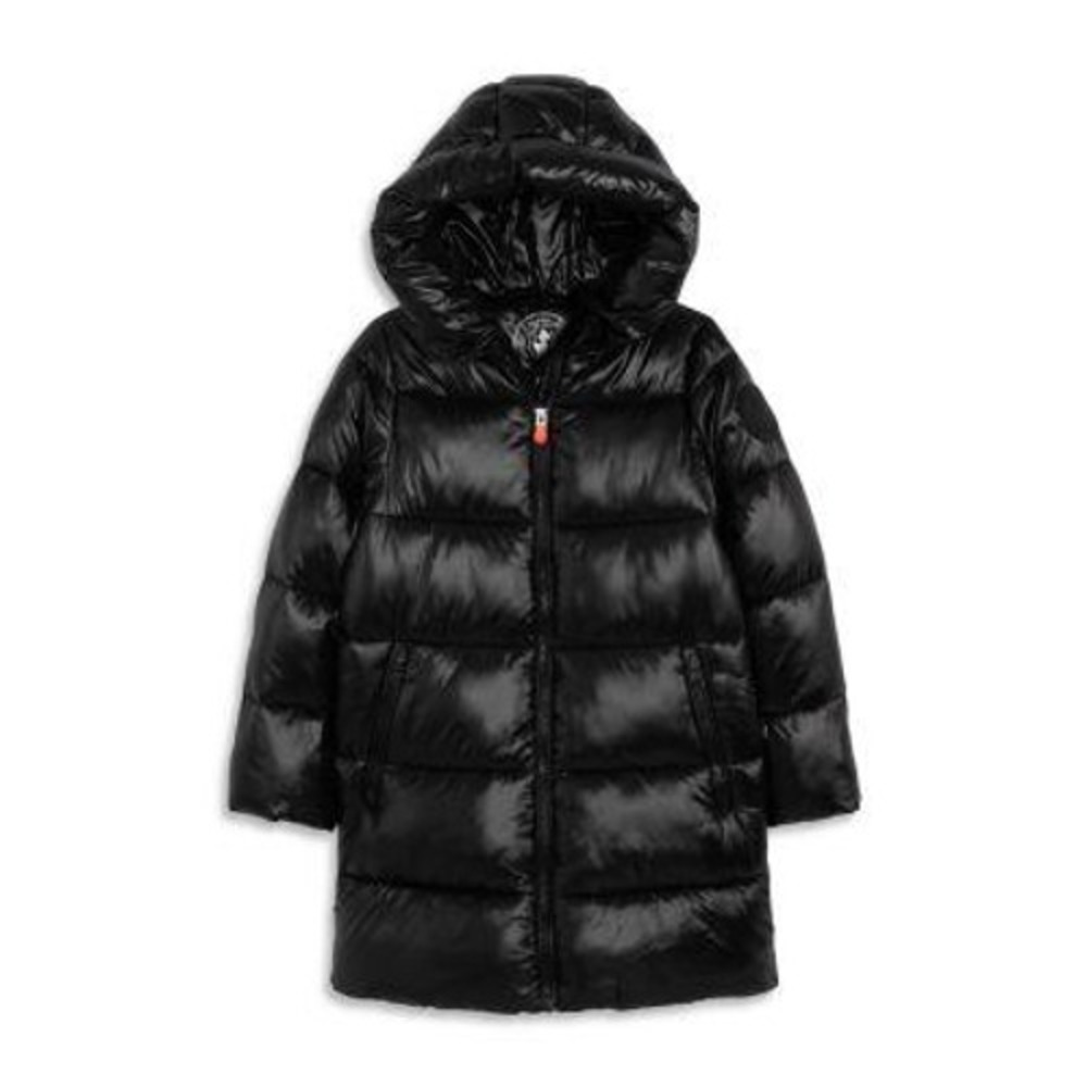 Save The Duck Jacket Girls 12 Millie Black Puffer Plumtech Hooded Coat Longline